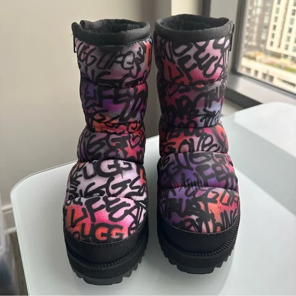 Ugg Ridge Graffiti Pop platform wedge boots size 7 - Picture 2 of 7